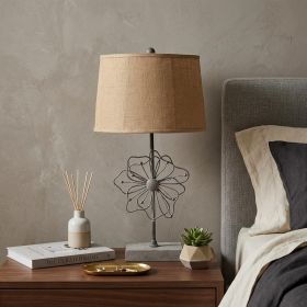 28" Distressed Gray Metal Novelty Bedside Lamp With Khaki Drum Shade