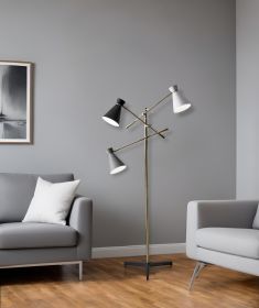 71" Brass Metal Novelty Floor Lamp With Black And White Iron Cone Shade