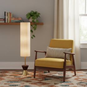 59" Brass Column With Beige Fabric Shade