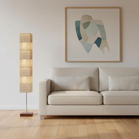 72" Brown And Silver Three Light Column Floor Lamp With Beige Paper Rectangular Shade