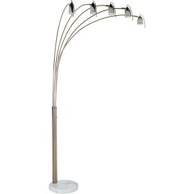 84" White Metal Five Light Arched Floor Lamp With Silver Glass Bell Shade
