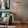 62" Silver Three Light Candelabra Floor Lamp With Pink Fabric Drum Shade