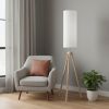 58" Natural Wood Look Tripod Floor Lamp With White Shade