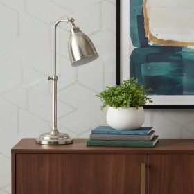 26" Nickel Metal Adjustable Table Lamp With Nickel Dome Shade