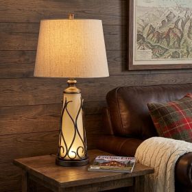 30" Brown Metal Two Light Table Lamp With Brown Empire Shade