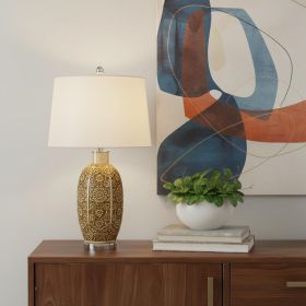 29" Brown Metal Table Lamp With Off White Empire Shade