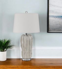 28" Nickel Glass Novelty Table Lamp With White Empire Shade