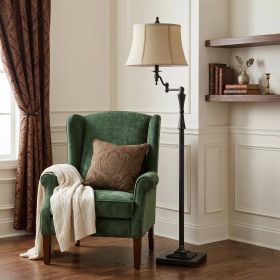 61" Bronze Swing Arm Floor Lamp With Brown Square Shade