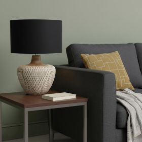 24" Brown Round Table Lamp With Drum Shade
