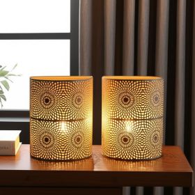 Set of Two 8" White Battery Operated Lamps With Pierced Shades