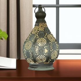 12" Gray Metal Novelty Bedside Lamp With Black Cone Shade