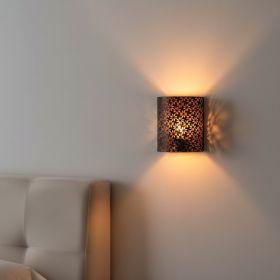 8" Bronze Battery Operated Lamp With Pierced Cylinder Shade