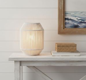 7" Beige Battery Operated Geometric Desk Lamp With Novelty Shade