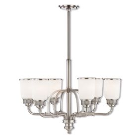 Nickel And Opal Six Light Metal Dimmable Chandelier With Shades