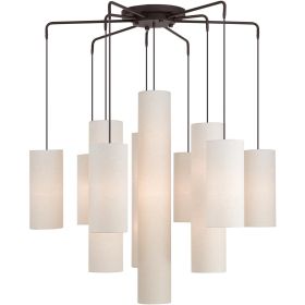 Bronze And Cream Nine Light Metal Dimmable Chandelier With Shades