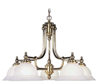Antiqued Brass And White Five Light Metal Dimmable Chandelier With Shades