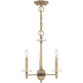 Antiqued Brass And Clear Three Light Metal Dimmable Chandelier With Shades