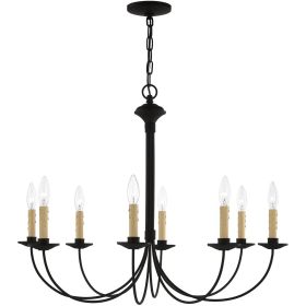Black Eight Light Metal Dimmable Chandelier With Shades
