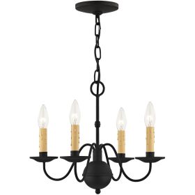 Black Four Light Metal Dimmable Chandelier With Shades