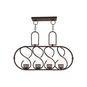 Bronze And Opal Four Light Metal Dimmable Chandelier With Shades