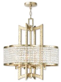 Gold And Clear Four Light Metal Dimmable Chandelier With Shades