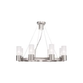 Nickel And Clear Eight Light Metal Dimmable Chandelier With Shades