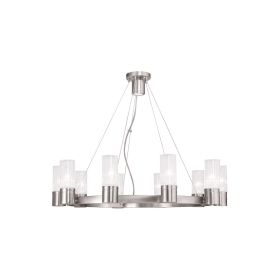 Nickel And Clear Ten Light Metal Dimmable Chandelier With Shades