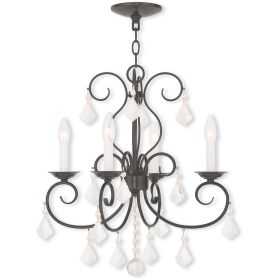 Bronze And Clear Four Light Metal Dimmable Chandelier With Shades