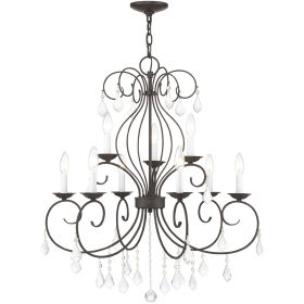 Bronze And Clear Nine Light Metal Dimmable Chandelier With Shades
