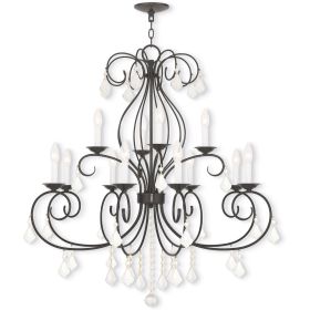 Bronze And Clear Twelve Light Metal Dimmable Chandelier With Shades