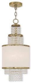 Gold Clear And Off White Two Light Metal Dimmable Chandelier With Shades