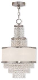Nickel Clear And Off White Three Light Metal Dimmable Chandelier With Shades