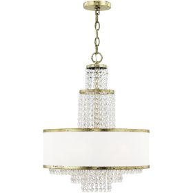 Bronze Clear And Off White Five Light Metal Dimmable Chandelier With Shades