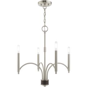 Nickel Four Light Metal Dimmable Chandelier With Shades