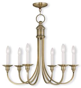 Antiqued Brass Six Light Metal Dimmable Chandelier With Shades