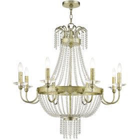 Gold Eight Light Metal Dimmable Chandelier With Shades