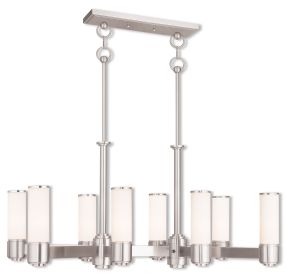 Nickel And Opal Eight Light Metal Dimmable Chandelier With Shades