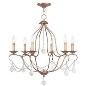 Silver Six Light Metal Dimmable Chandelier With Shades