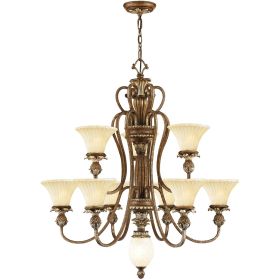 Bronze Ten Light Metal Dimmable Chandelier With Shades