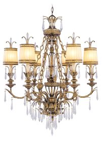 Gold Six Light Metal Dimmable Chandelier With Shades