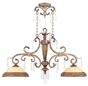 Gold Two Light Metal Dimmable Chandelier With Shades