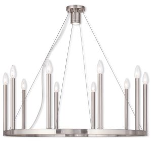 Nickel Eleven Light Metal Dimmable Chandelier With Shades