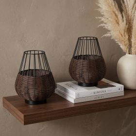 Set of Two 10" Black Round USB Table Lamps LED With Globe Shades