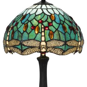 20" Bronze Dragonfly Round Tiffany Lamp With Dome Shade