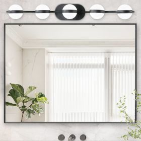 Modern Minimalist Bathroom Vanity Light, LED 5 Bulb Frosted Glass Shades, Wall Mounted Decorative Lighting Fixture