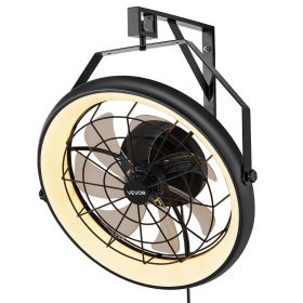 VEVOR Wall Mounted Fan with Lights, 22 inch Wall Mount Fan with Remote, 6 Speeds Plug in Wall Fan, Reversible, Dimmable 3-color Lighting, Timer