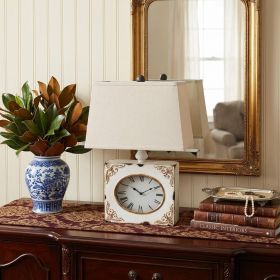 22" Distressed White Metal Bedside Lamp With Beige Shade