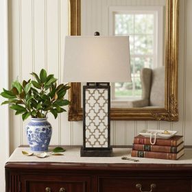 30" Distressed Bronze Metal Bedside Lamp With Beige Shade