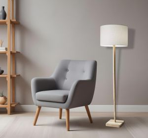 59" Natural Solid Wood Floor Lamp With White Linen Drum Shade
