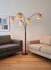 82" Bronze Five Light Tree Floor Lamp With Beige Fabric Drum Shade